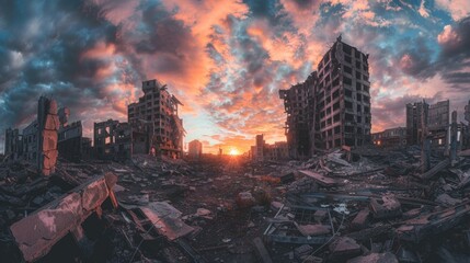 Poster - Ruined city at sunset