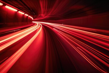 Leinwandbilder - A long exposure photo of a red light tunnel at night