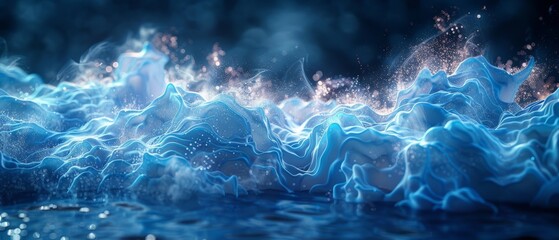 A large body of water surrounded by stars, ideal for night sky or nature concepts. The background is a dark blue defocused blurred motion abstract.