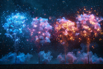 Sticker - Bright fireworks illuminating the night sky. Concept of New Year's Eve and joyful celebration. Generative Ai.