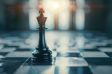 Poster - A close-up shot of a single chess piece on a standard chess board