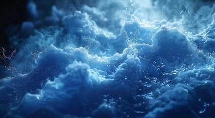 Wall Mural - A large body of water surrounded by stars, ideal for night sky or nature concepts. The background is a dark blue defocused blurred motion abstract.