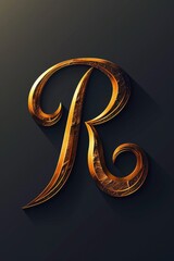 Poster - A golden letter 'R' stands out against a black background, simple yet elegant design