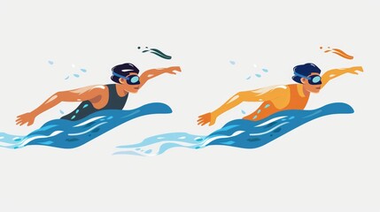 Poster - Two individuals enjoying water activities, illustration of leisure and recreation