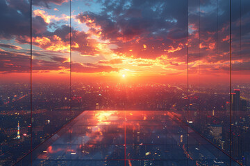 Poster - a towering skyscraper reflecting the sunset. concept of modern architecture and urban development. g
