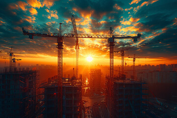 Wall Mural - A construction site with cranes and scaffolding. Concept of urban development and growth. Generative Ai.