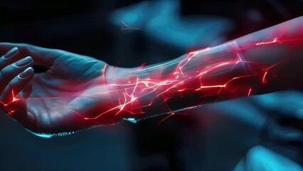 Aufkleber - A close-up shot of a hand holding a flashlight or lamp with the light turned on.