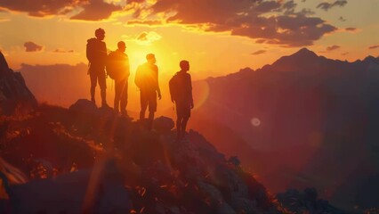 Poster - Group of people standing on the summit of a mountain, enjoying the view and the great outdoors.