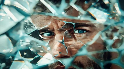 Poster - A person investigating a damaged window with shards of glass scattered around.