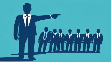 Poster - A businessman pointing at a group of colleagues or friends, suitable for corporate or business settings.
