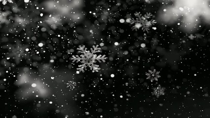 Poster - A close-up shot of snowflakes in black and white.