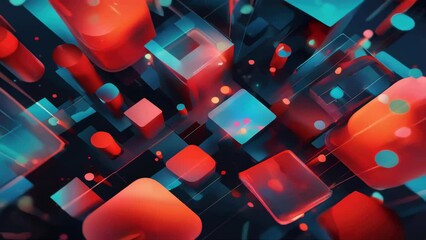 Poster - A cluster of red and blue cubes suspended in mid-air, creating a visually striking scene.