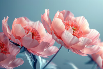 Canvas Print - Soft pink peonies gently overlapping against a pastel background. Concept of elegance and delicacy. Generative Ai.