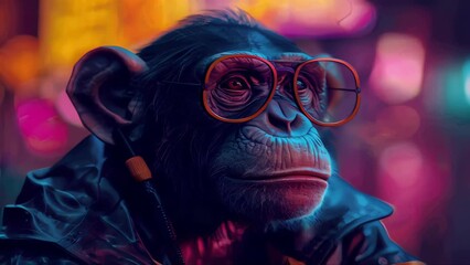 Poster - A monkey wearing a leather jacket and glasses, looking stylish and cool.