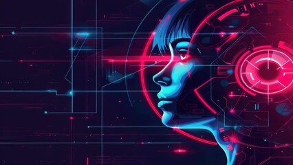 Poster - A person wearing headphones in a futuristic setting.