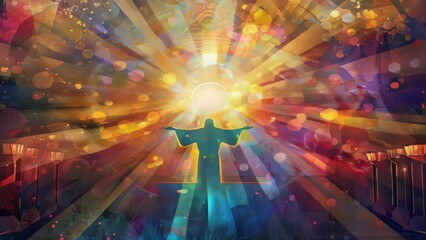 Aufkleber - A person standing in front of a bright light, suitable for use in science or technology themed illustrations.