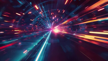 Poster - A blurry image of a train passing through a dark tunnel, great for use in backgrounds or as a representation of journey or travel.