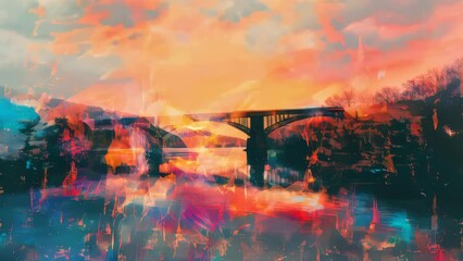 Poster - A bridge spanning over a calm body of water, ideal for editorial or commercial use.