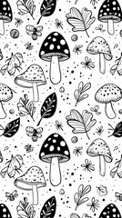 Wall Mural - Doodle hand drawn autumn seamless pattern. Doodle mushroom.