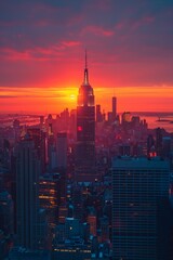 Wall Mural - Stunning sunset view of New York City in photorealistic DSLR capture