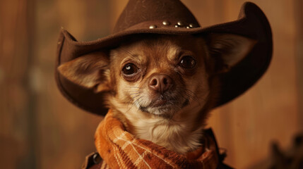 Poster - Chihuahua dog in cowboy costume wearing cowboy hat and jacket