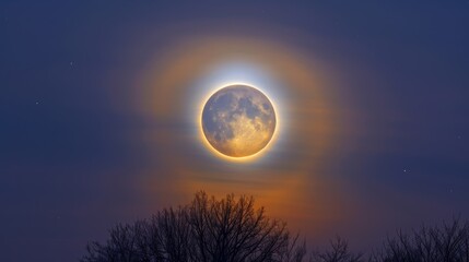 Wall Mural - a surprising lunar halo around a harvest moon creating a mystical atmosphere.
