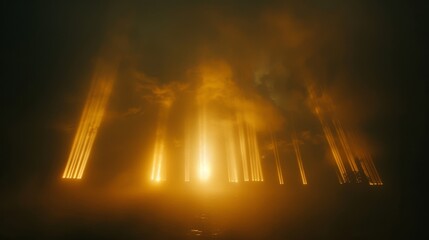 Wall Mural - from the darkness of night the suns rays transform into towering columns of light.