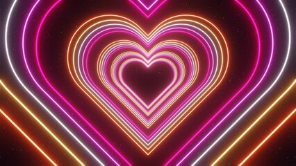 Wall Mural - 3d Neon glowing abstract rainbow heart tunnel in LGBT Pride Lesbian pink colors. Disco music party Valentines day celebration. Retro y2k futuristic background. Animation loop 30fps 4k	
