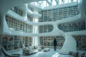 Poster - A library of ideologies housed within the collective consciousness, each book offering a different perspective on the human condition. Concept of ideological library. Generative Ai.