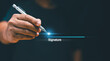 © krungchingpixs - Electronic signature concept, Businessman using pen sign signature on electronic E-signing on virtual screen, Paperless office, Technology for document management, Future business contract signing.