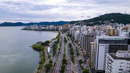 Aerial view of Avenida Beira Mar in Florianopolis, Santa Catarina, Brazil