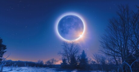 Wall Mural - a celestial halo encircling a vibrant pinkhued moon on a cold clear night.