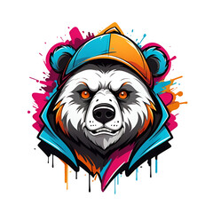 Poster - A bear with a blue and orange hat on its head