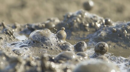 Wall Mural - a series of muddy bubbles forming on the surface of a bubbling mud volcano.