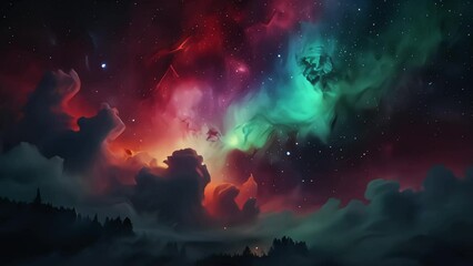 Wall Mural - Through colorful celestial nebula spectrum fog deep colors space backdrop