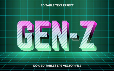 Poster - gen z 3d editable vector text effect. Modern concept text effect, with combination glow techno colors.