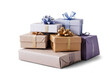 © gunzexx png and bg - A diverse collection of gift boxes wrapped in various colors and adorned with ribbons, displayed with a transparent, white background, png format