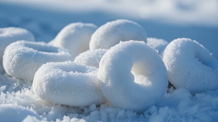 Wall Mural - a unique perspective of snow donuts piled high looking like an oddly delicious snow treat.