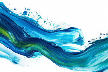 Wall Mural - Abstract blue and green acrylic watercolors hand paint isolated on white background. Detail or closeup brush stroke texture.


