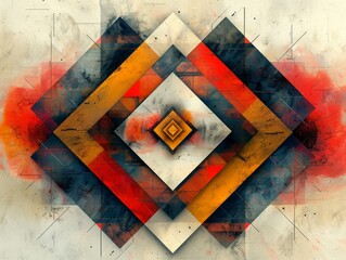 Wall Mural - A vibrant abstract illustration featuring bold diamond shapes and warm colors. 