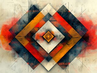 Poster - A vibrant abstract illustration featuring bold diamond shapes and warm colors. 