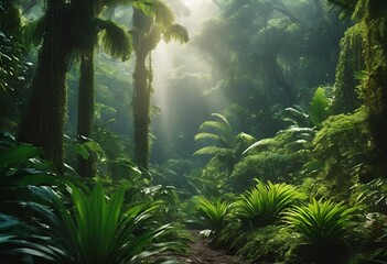 Wall Mural - an area with many trees and plants in it and the sun shining through it