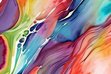 Wall Mural - Closeup of abstract watercolor paint background texture with liquid fluid marbled paper texture banner texture. Generative AI (생성형 AI)