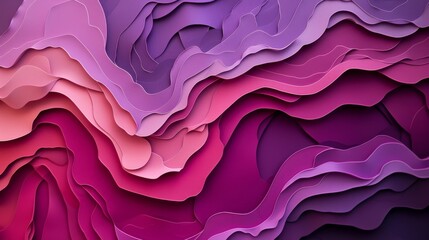 Abstract paper cut layers in pink and purple shades, 3d rendering. Modern art and design concept