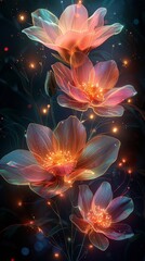 Wall Mural - A glowing flower of lights on a dark background. 