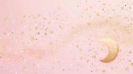 Light pink background with gold moon and stars.