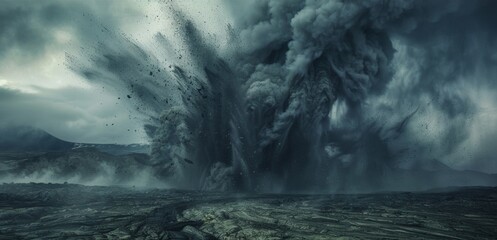 Wall Mural - a chaotic frenzy of ash and wind converging in a terrifying volcanic ash whirlwind.