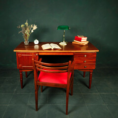 Wall Mural - vintage furniture and accessories on a dark background