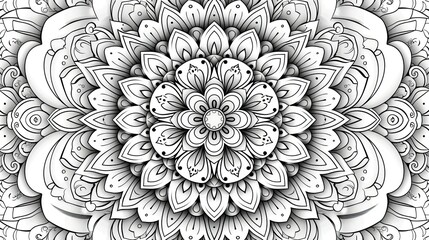 pattern of detailed mandala ovelapping layered pattern background. a vector of a clean simple line art. no background. well composed, clean coloring book page. coloring book line art