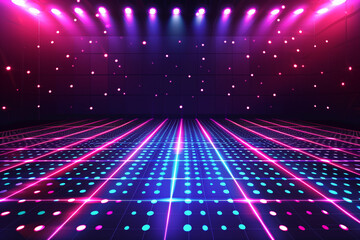 Poster - Illuminated dance floor a background vector illustration, 80s retro style disco empty dance floor, night club, party, music contest design element, an artistic performance surface template


